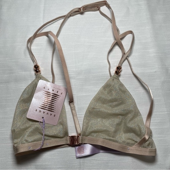 SAVAGE X FENTY Bralette Front Closure Mesh Sheer Metallic Pearl XS adjustable - Picture 8 of 8